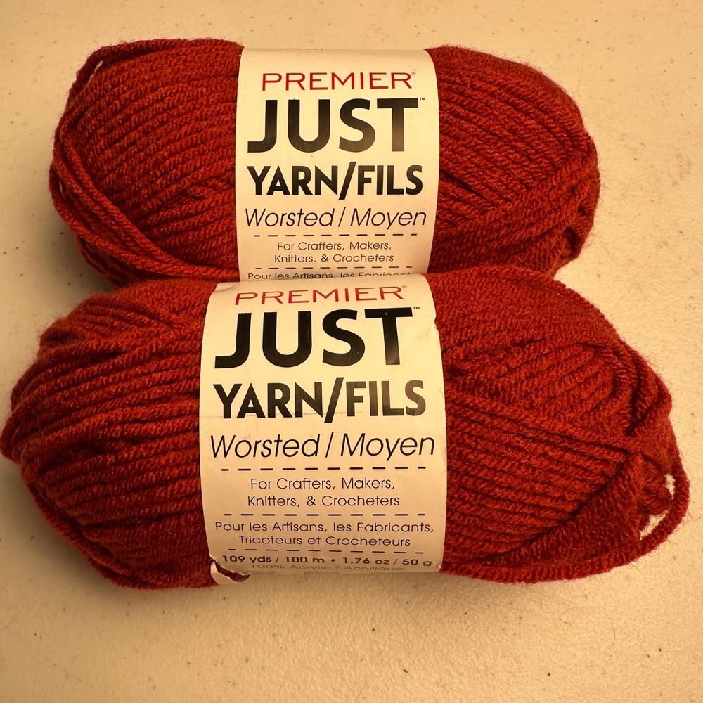 Premier Just Yarn Rust 2 Skeins Worsted Medium 4 Weight Acrylic Matching Lot#